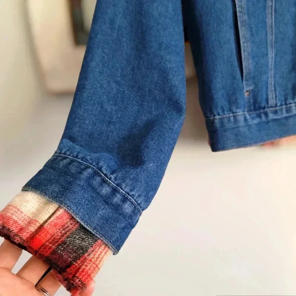 BKE Buckle Brushed Wool Blend Plaid Denim Jacket Sz S